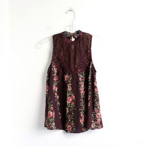 Altar'd State maroon halterneck floral print blouse sleeveless top lace Small S
